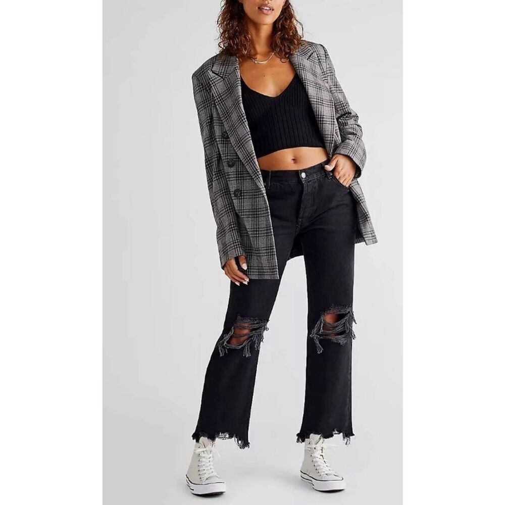 Free People We The Free Maggie Mid Rise Straight Leg Jeans | 27 in Washed Black